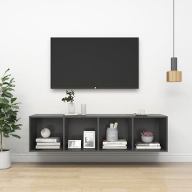 Mueble TV pared madera contrachapada gris 37x37x142,5