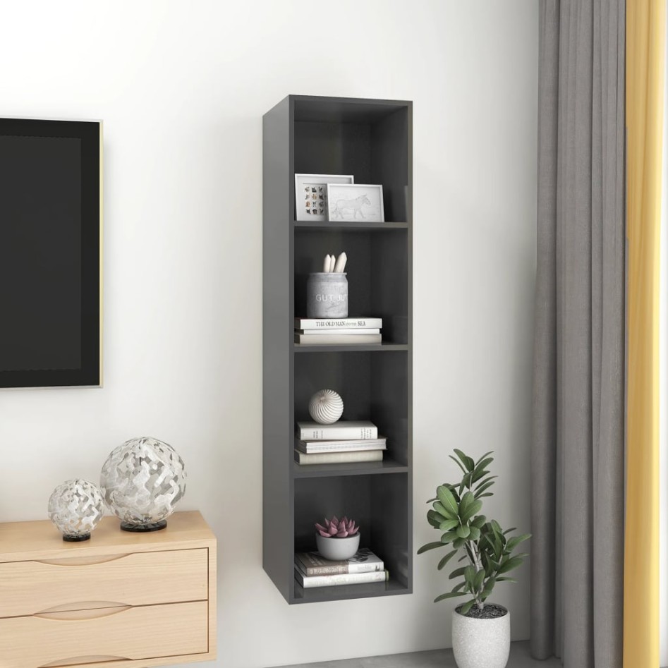 Mueble TV pared madera contrachapada gris 37x37x142,5