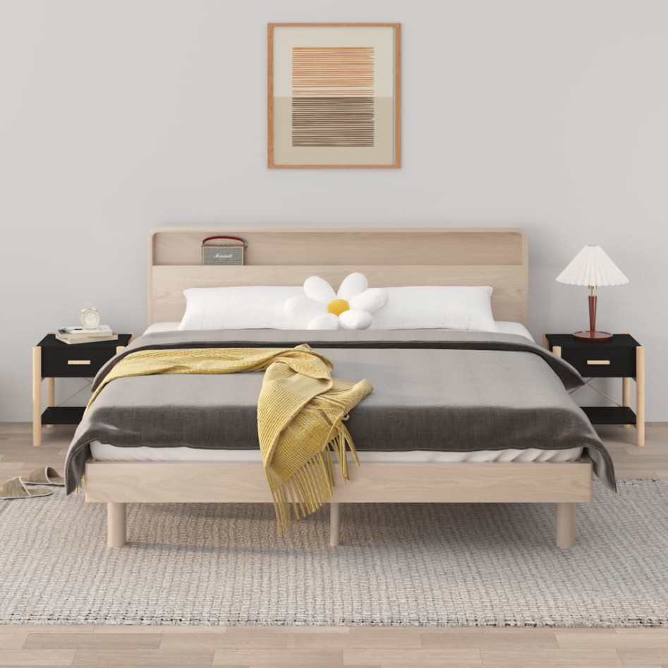 Mesitas de noche 2 uds madera contrachapada negro 42x38x45