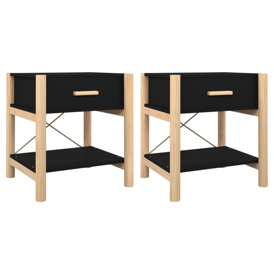 Mesitas de noche 2 uds madera contrachapada negro 42x38x45