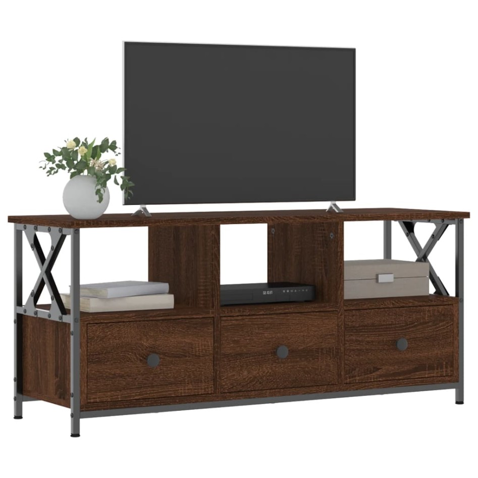 Mueble TV hierro madera contrachapada roble marrón 102x33x45