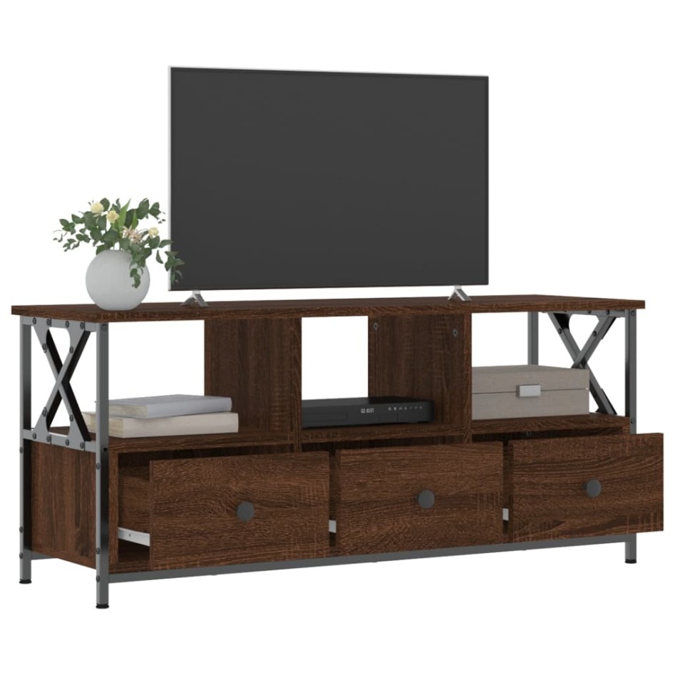 Mueble TV hierro madera contrachapada roble marrón 102x33x45