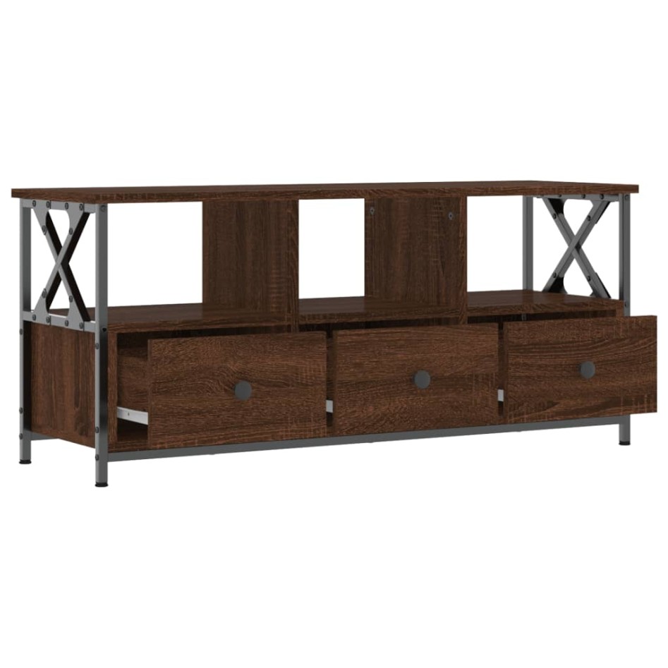 Mueble TV hierro madera contrachapada roble marrón 102x33x45