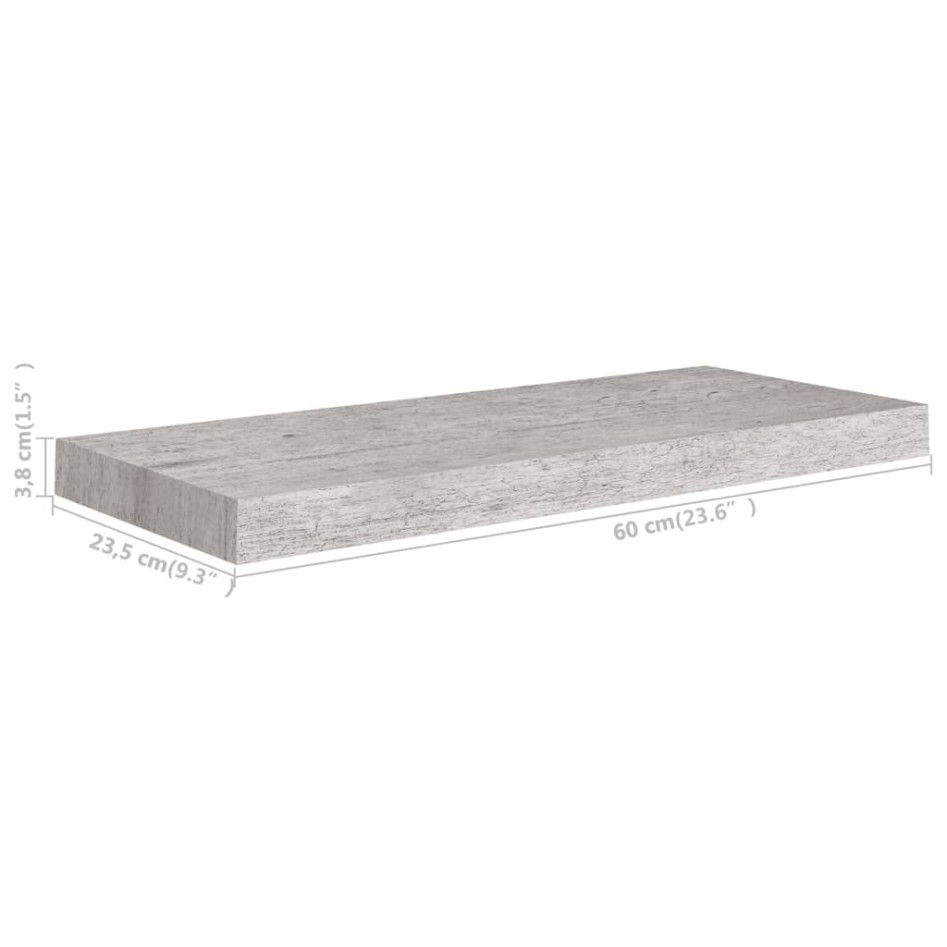Estantes flotantes pared 4 uds MDF gris hormigón 60x23,5x3,8
