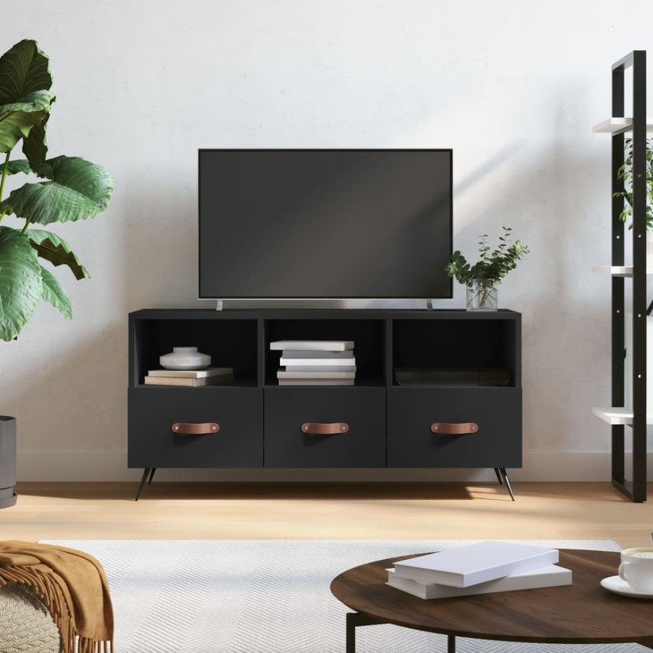 Mueble de TV madera de ingeniería negro 102x36x50