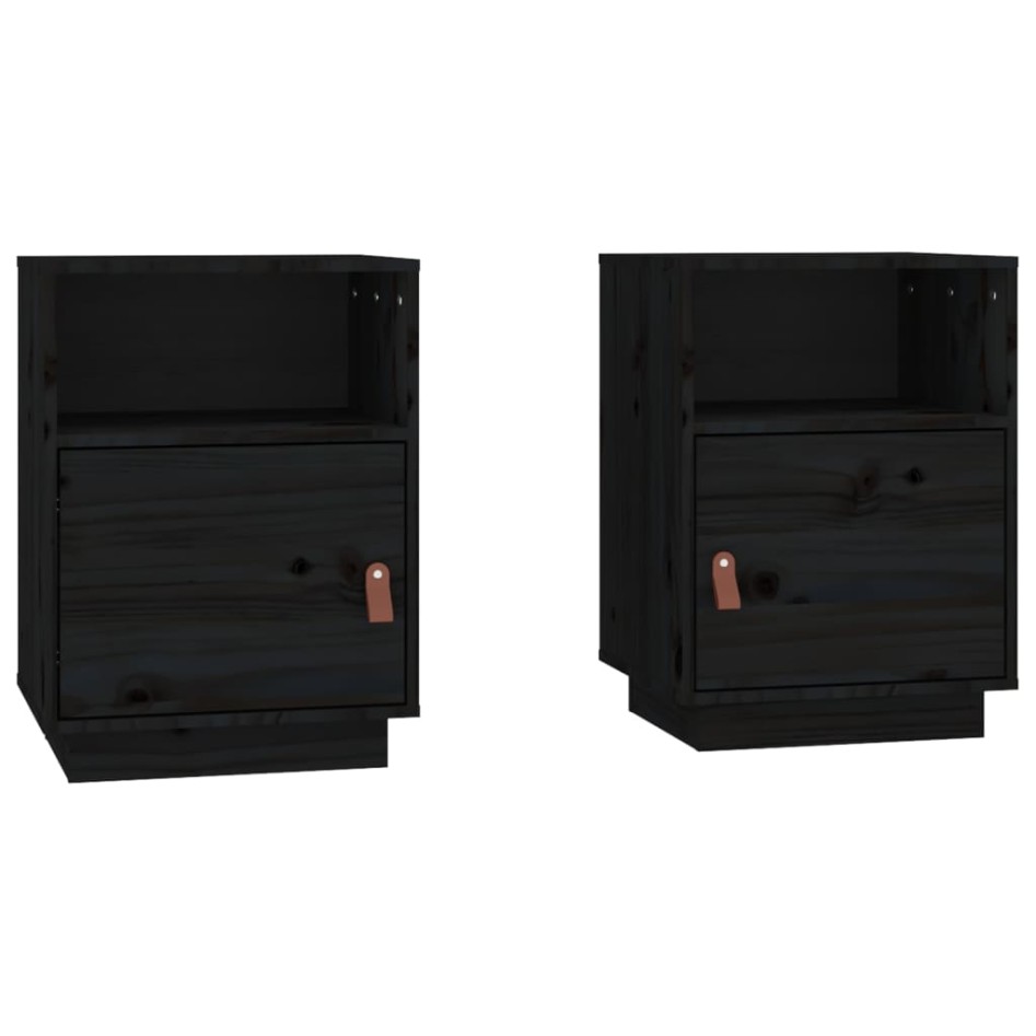 Mesitas de noche 2 uds madera maciza de pino negro 40x34x55