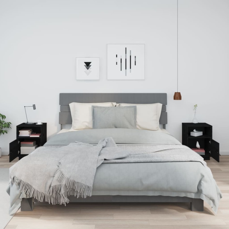 Mesitas de noche 2 uds madera maciza de pino negro 40x34x55