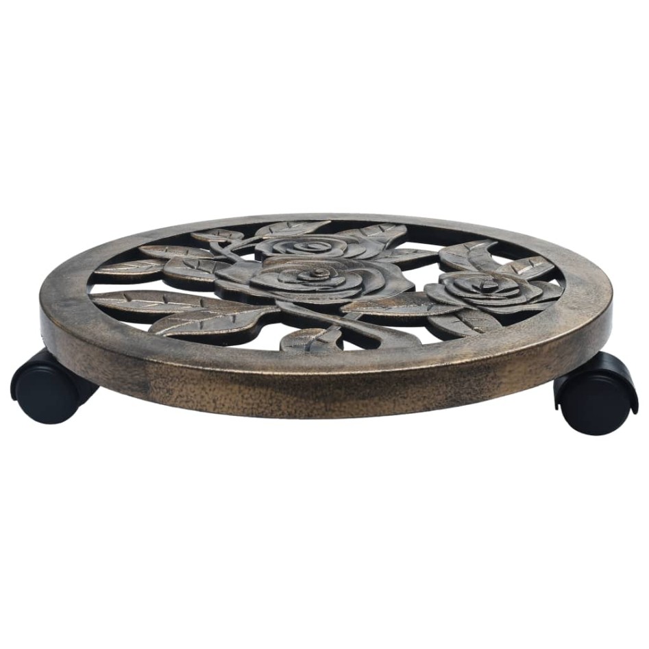 Soporte con ruedas de plantas 6 uds plástico color bronce 38