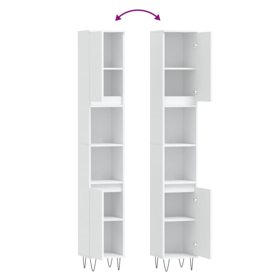 Armario de baño madera contrachapada blanco 30x30x190