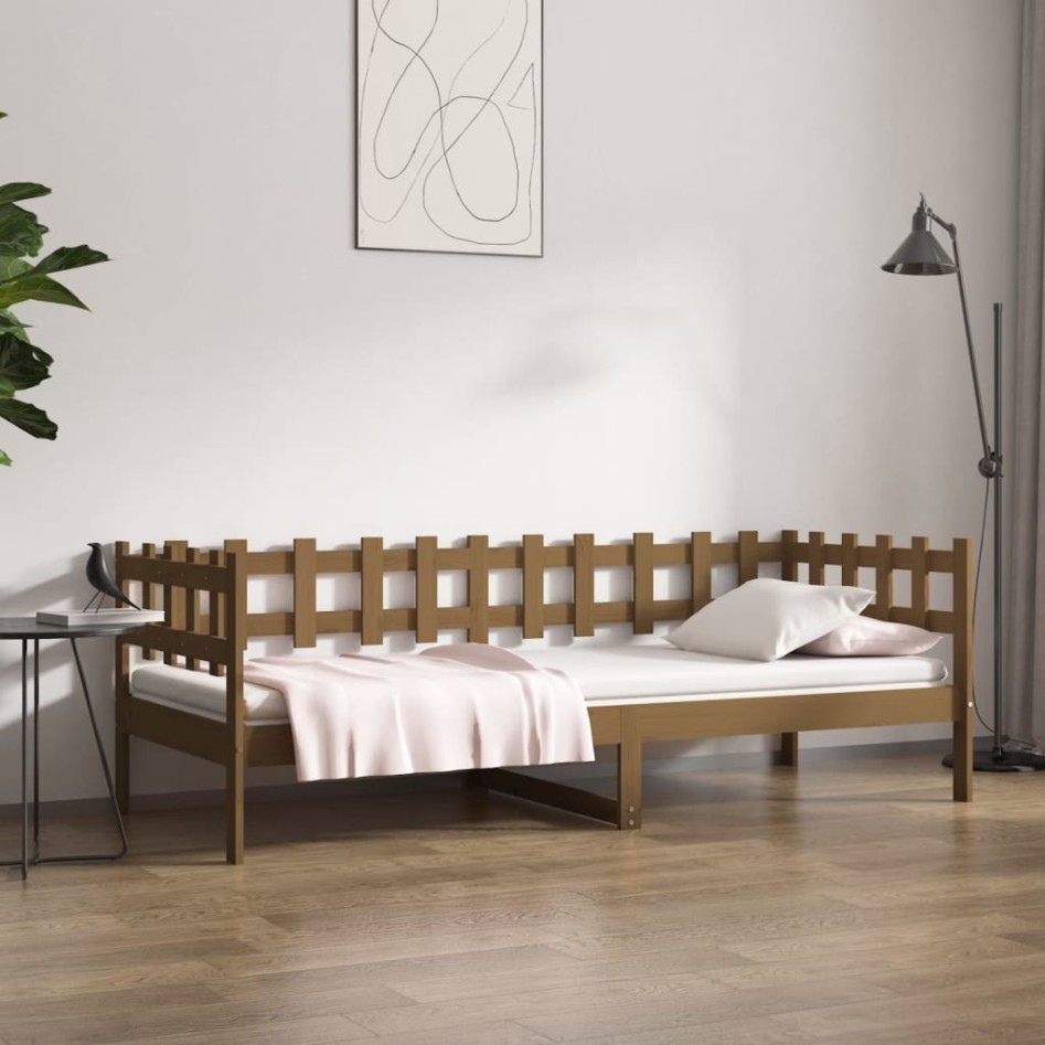 Sofá cama sin colchón madera maciza pino marrón miel 80x200