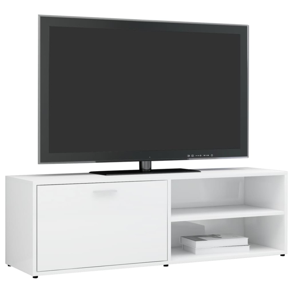 Mueble TV madera contrachapada blanco brillante 120x34x37