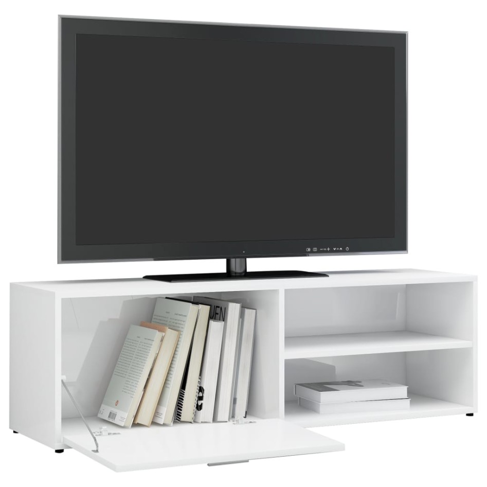 Mueble TV madera contrachapada blanco brillante 120x34x37
