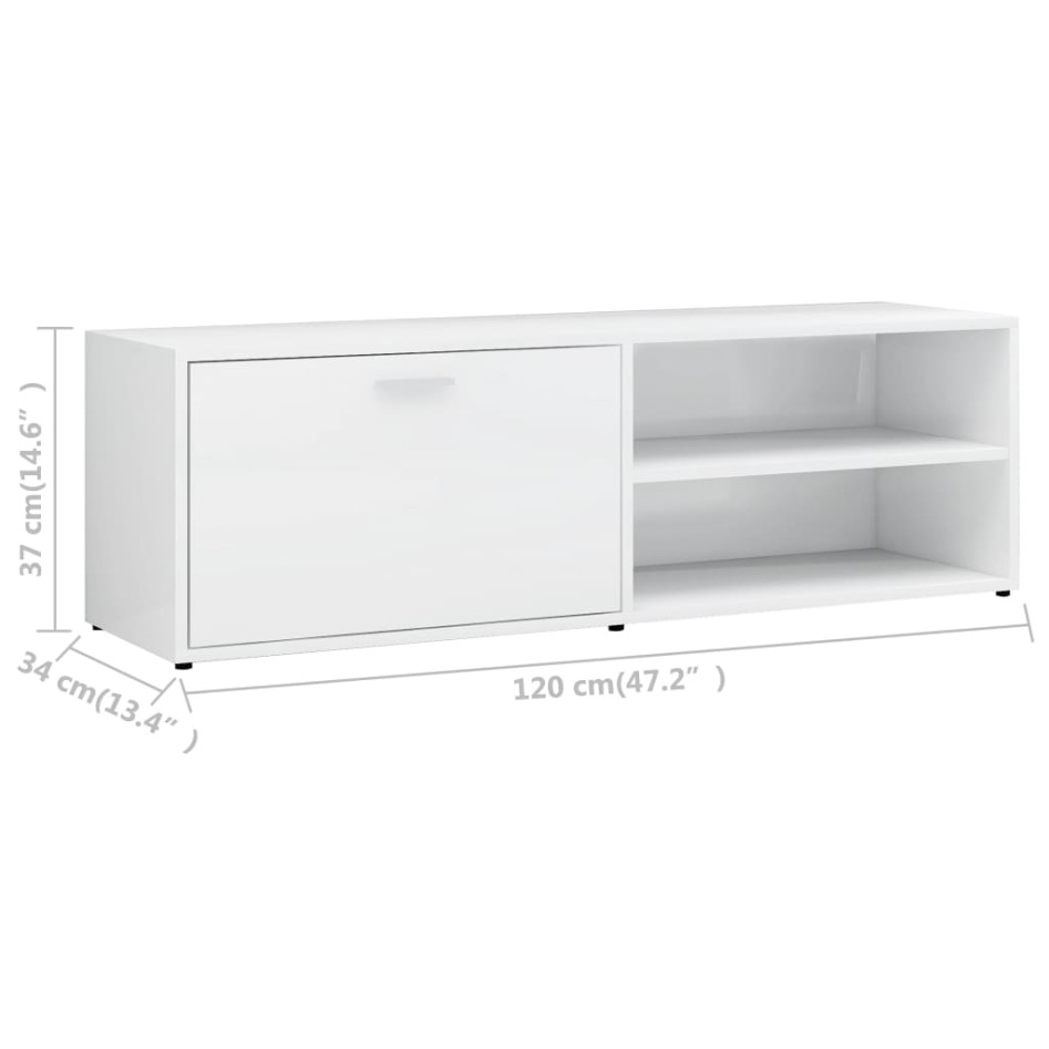 Mueble TV madera contrachapada blanco brillante 120x34x37