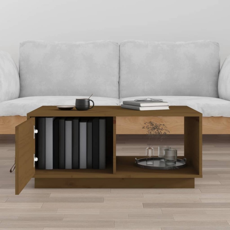 Mesa de centro madera maciza de pino marrón miel 80x50x35,5
