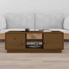 Mesa de centro madera maciza de pino marrón miel 100x50x35