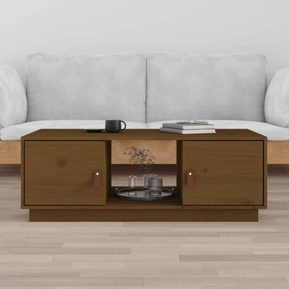 Mesa de centro madera maciza de pino marrón miel 100x50x35
