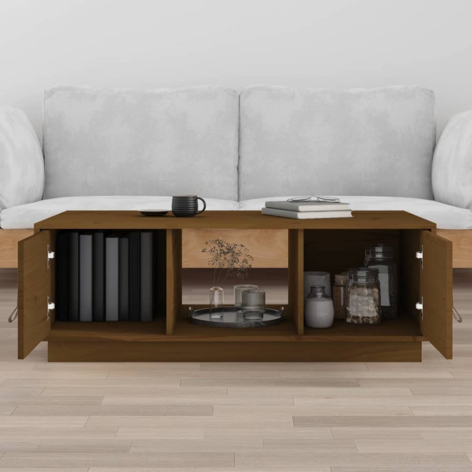 Mesa de centro madera maciza de pino marrón miel 100x50x35