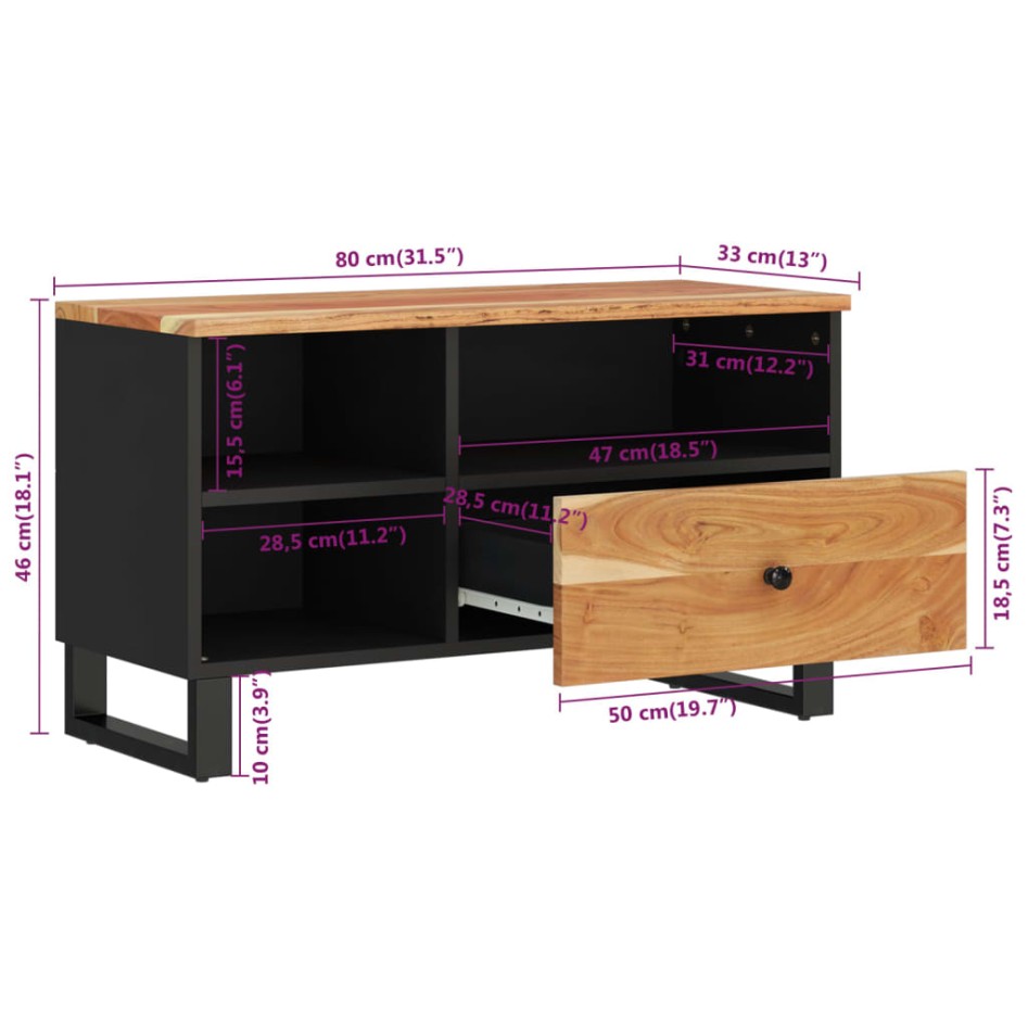 Mueble de TV madera acacia y madera de ingeniería 80x33x46