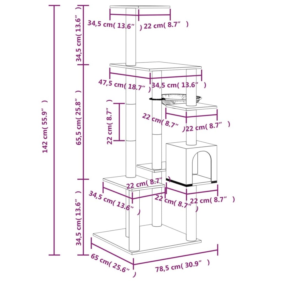 Rascador para gatos con postes de sisal gris oscuro 142