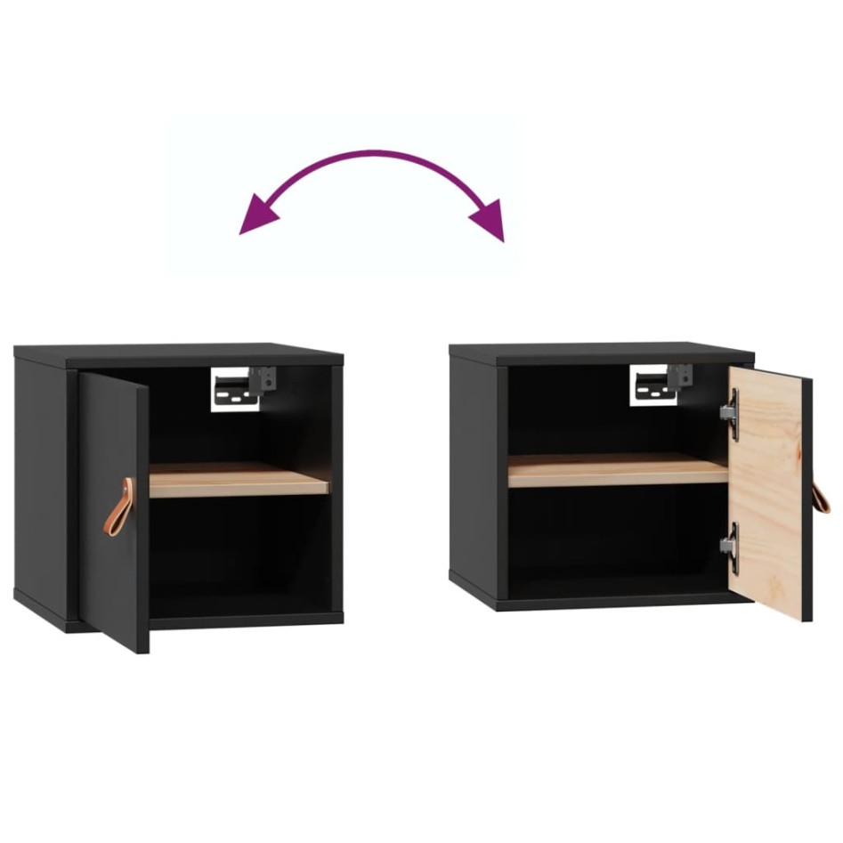 Armarios de pared 2 uds madera maciza pino negro 31,5x30x30