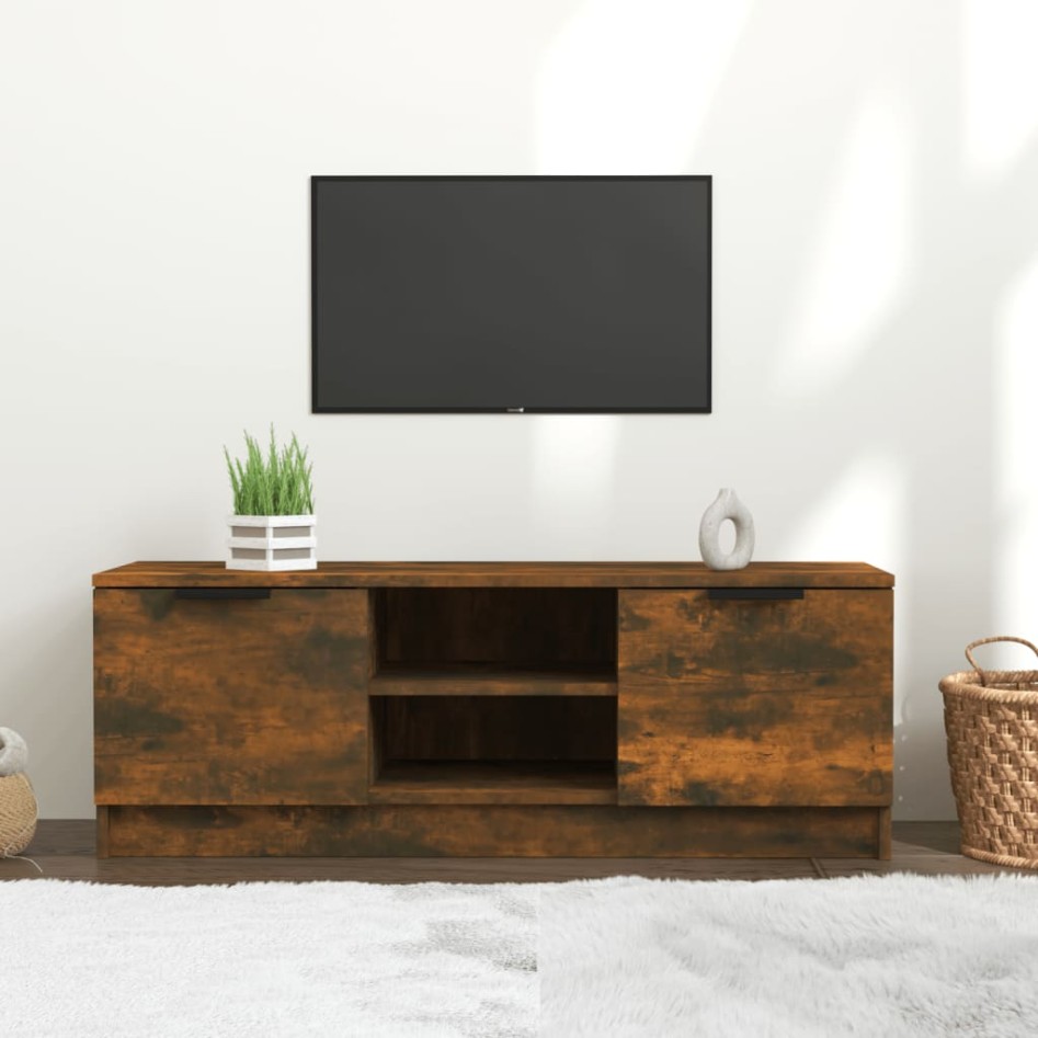 Mueble de TV madera contrachapada roble ahumado 102x35x36,5