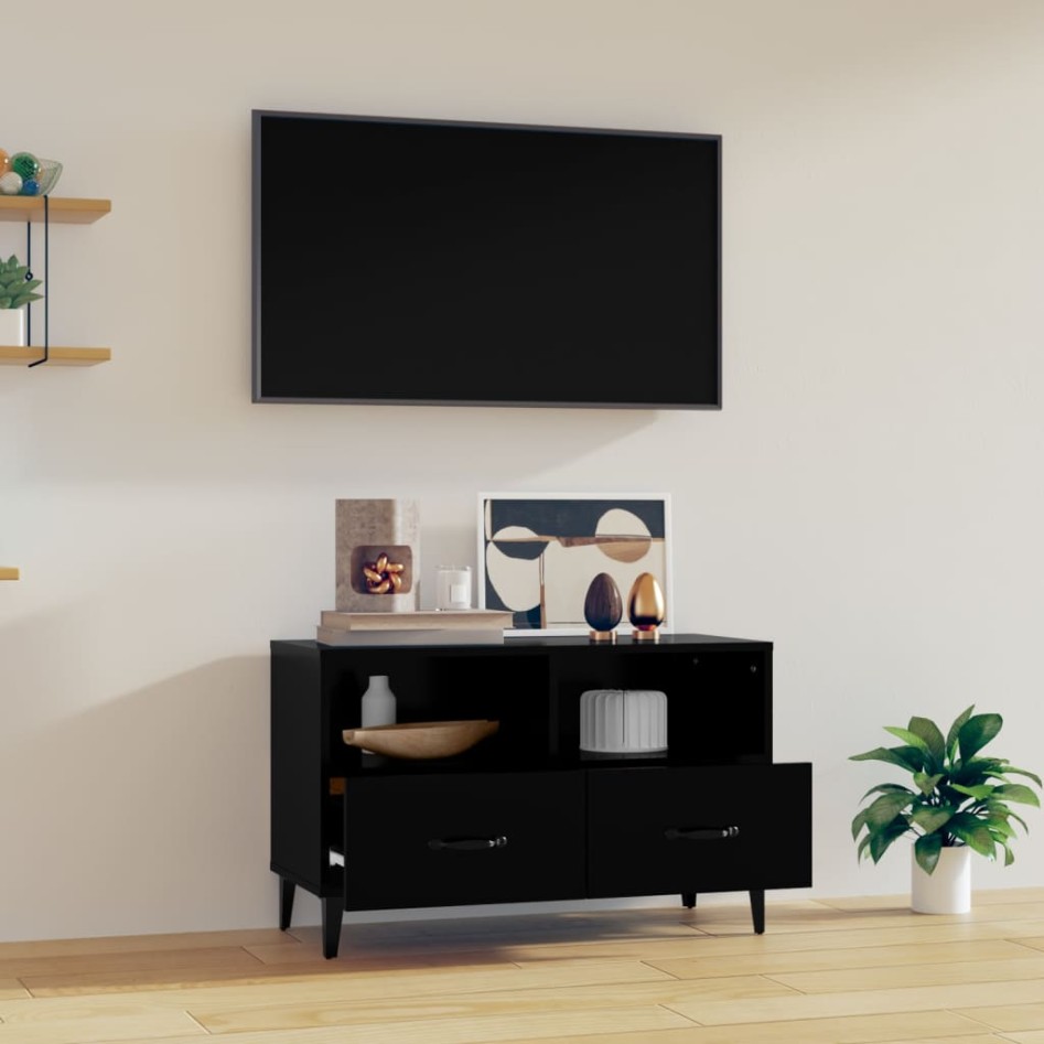 Mueble para TV madera contrachapada negro 80x36x50