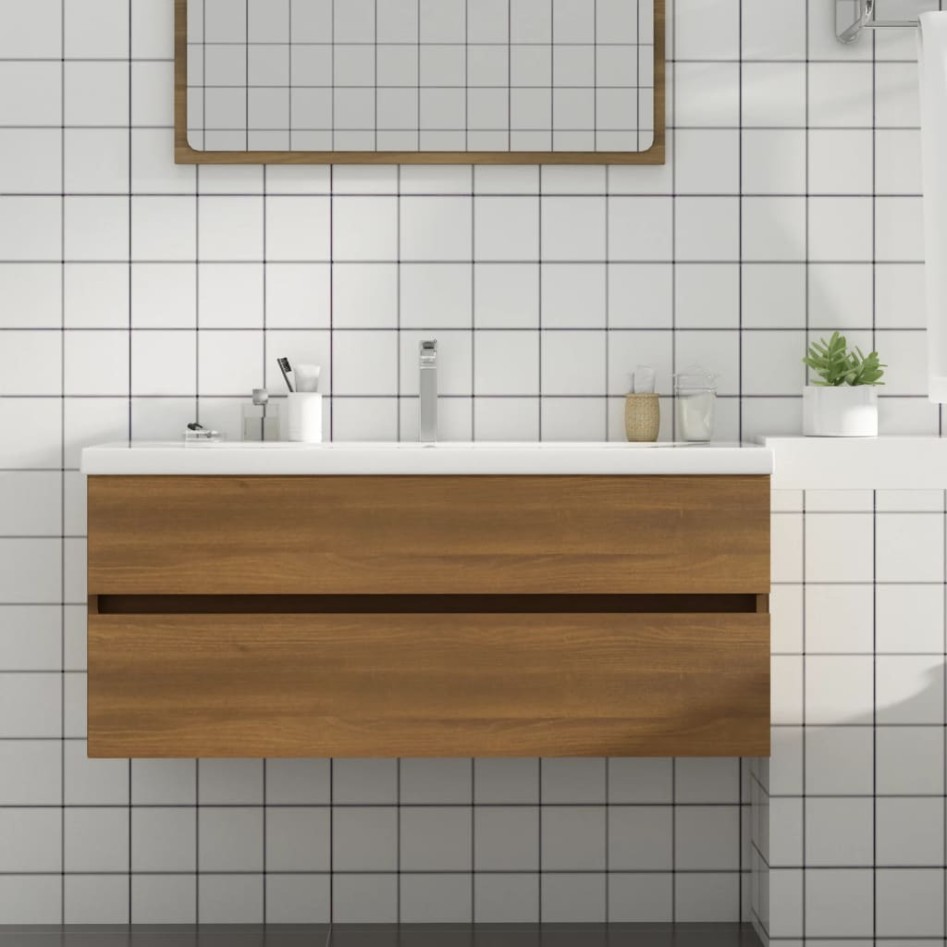Mueble de lavabo madera ingeniería roble marrón 100x38,5x45