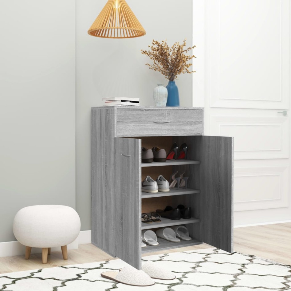 Mueble zapatero de madera contrachapada gris Sonoma 60x35x84