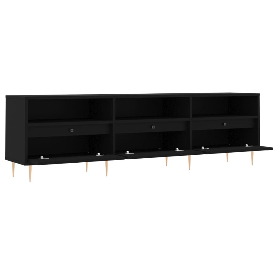 Mueble de TV madera contrachapada negro 150x30x44,5