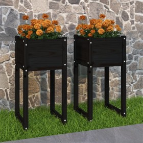 Jardinera 2 unidades madera maciza de pino negro 40x40x81