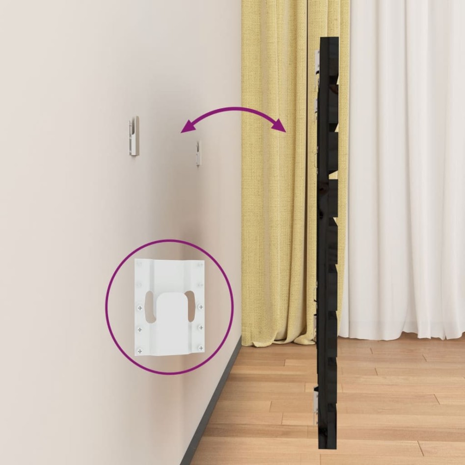 Cabecero de cama de pared madera maciza pino negro 126x3x63