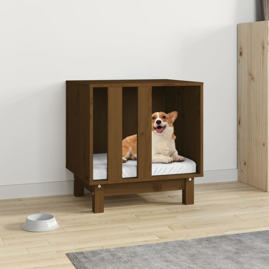 Cama para perros madera maciza pino marrón miel 50x40x52