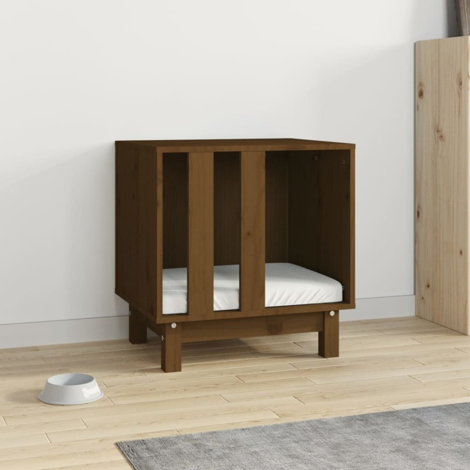 Cama para perros madera maciza pino marrón miel 50x40x52