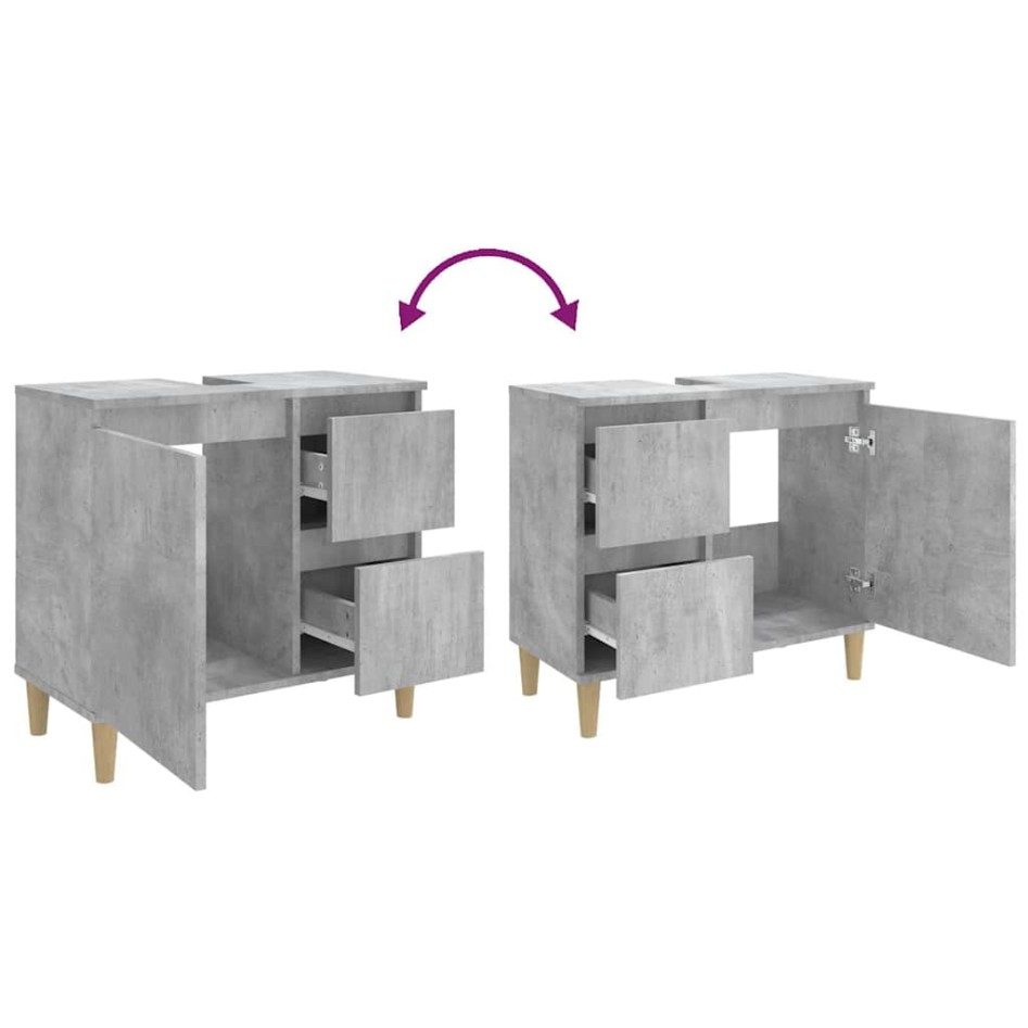 Armario de baño madera contrachapada gris hormigón 65x33x60