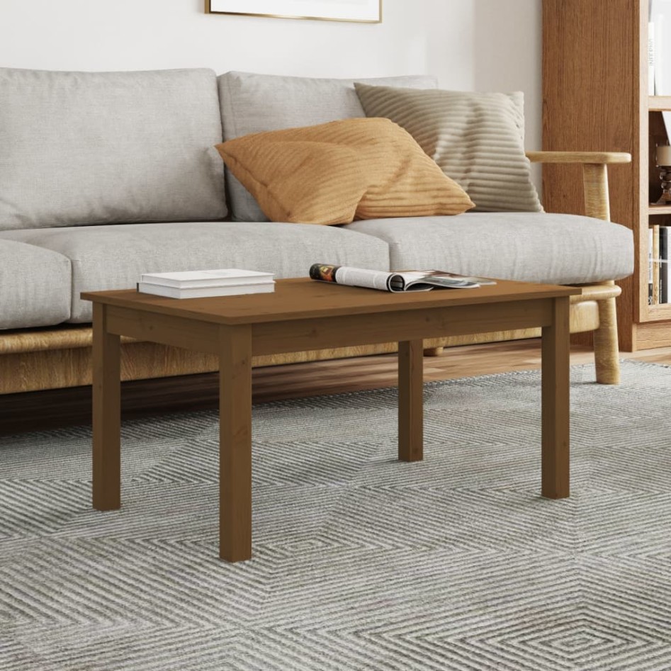 Mesa de centro madera maciza de pino marrón miel 80x50x40