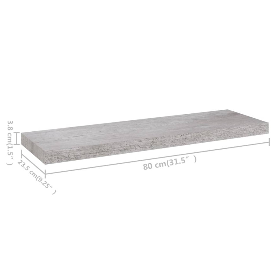Estantes flotantes pared 4 uds MDF gris hormigón 80x23,5x3,8