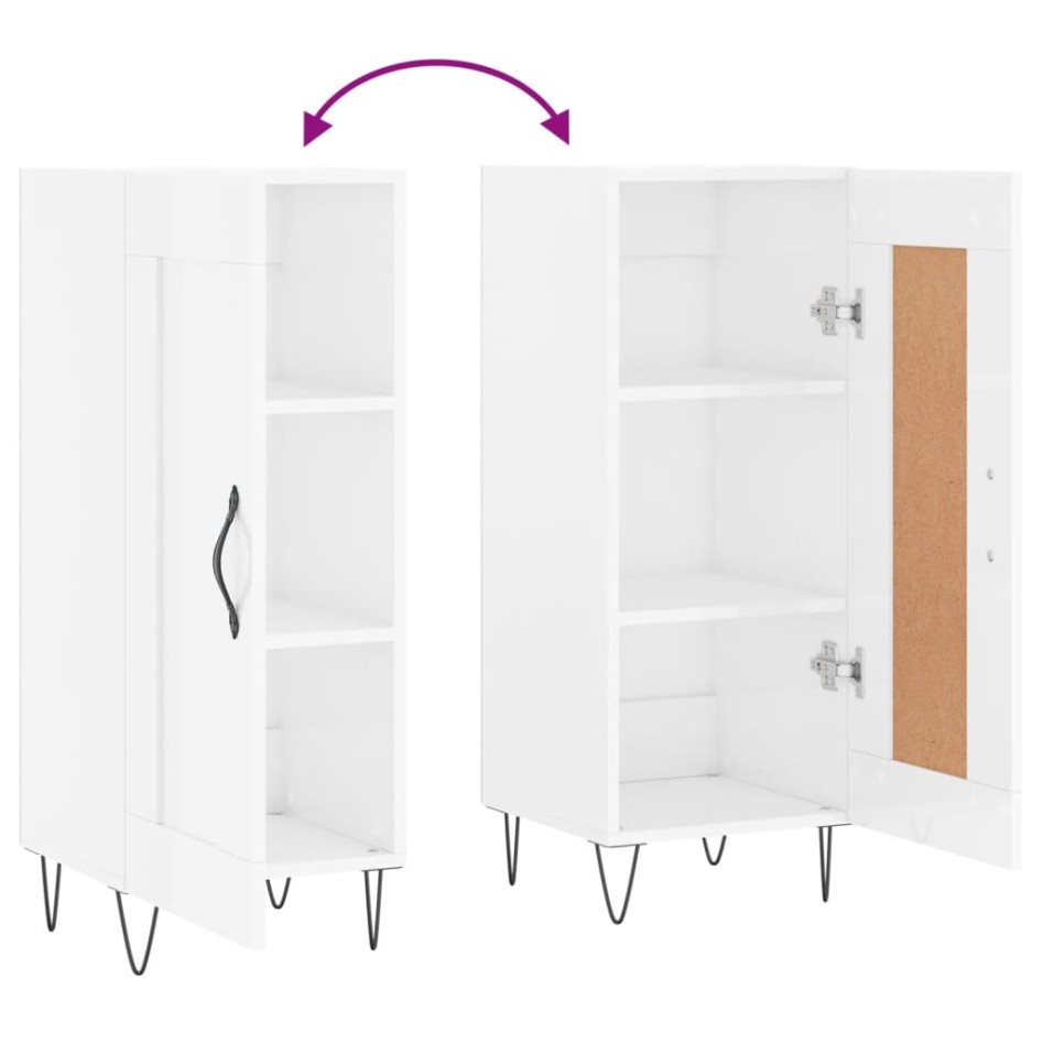 Aparador de madera contrachapada blanco brillante 34,5x34x90