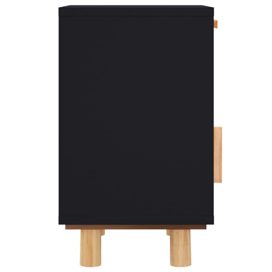 Mesita de noche madera maciza pino negra y ratán