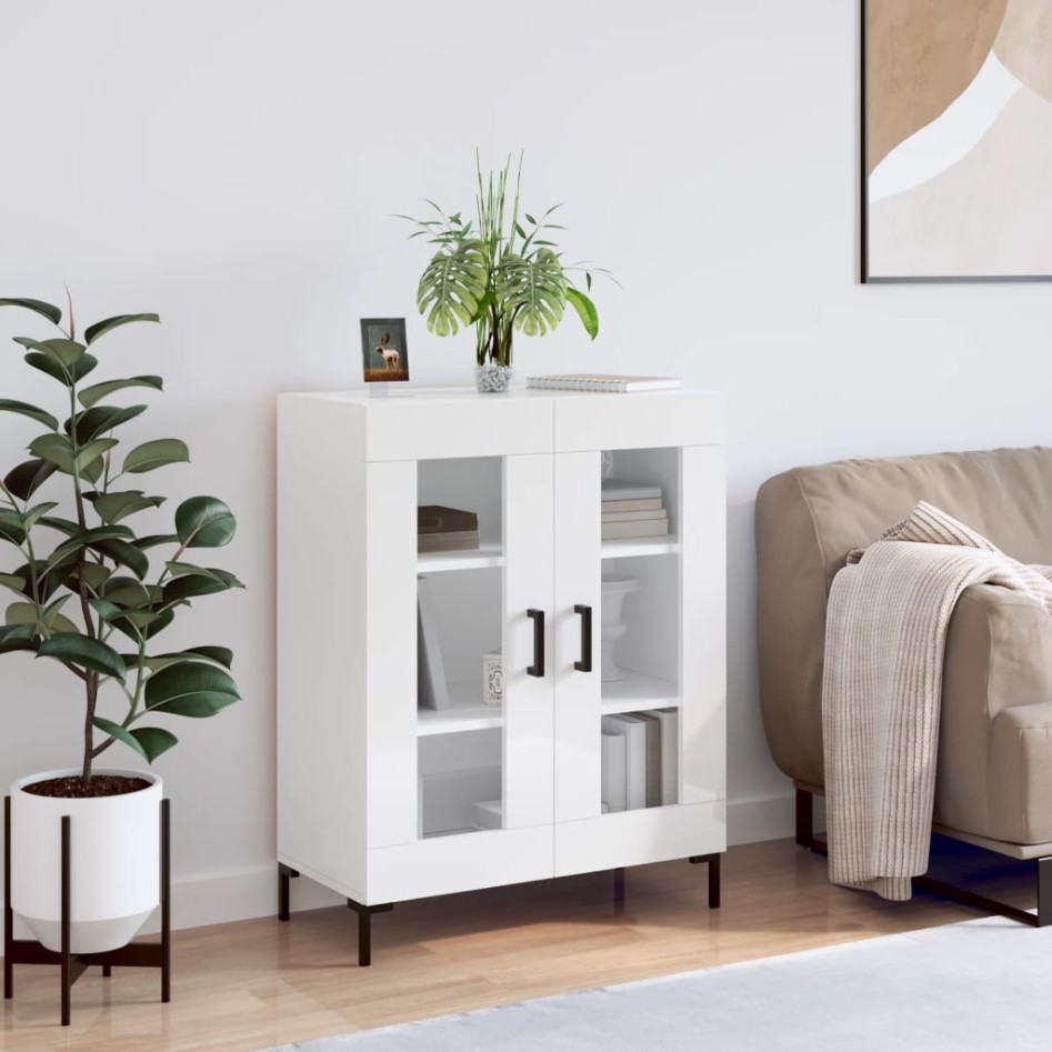 Aparador de madera contrachapada blanco brillante 69,5x34x90