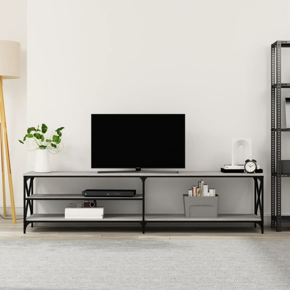 Mueble TV metal y madera contrachapada gris Sonoma 200x40x50