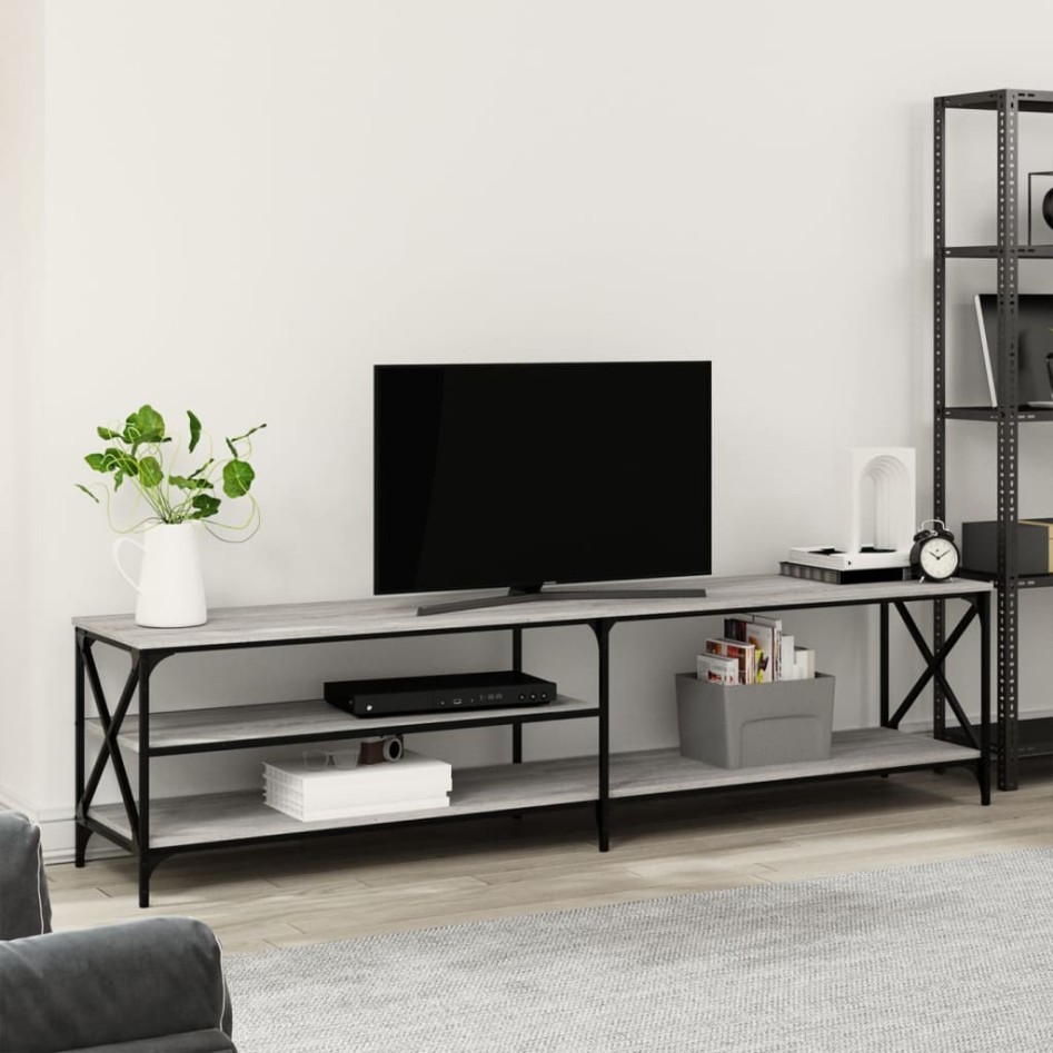 Mueble TV metal y madera contrachapada gris Sonoma 200x40x50