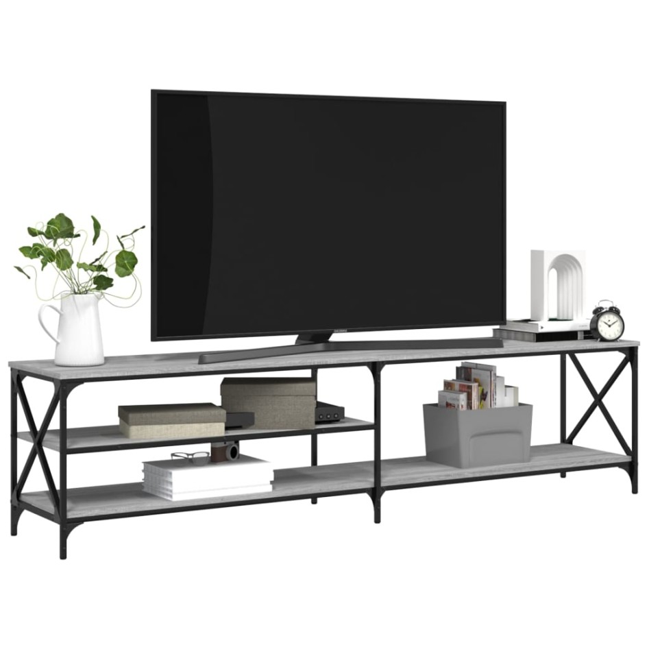 Mueble TV metal y madera contrachapada gris Sonoma 200x40x50