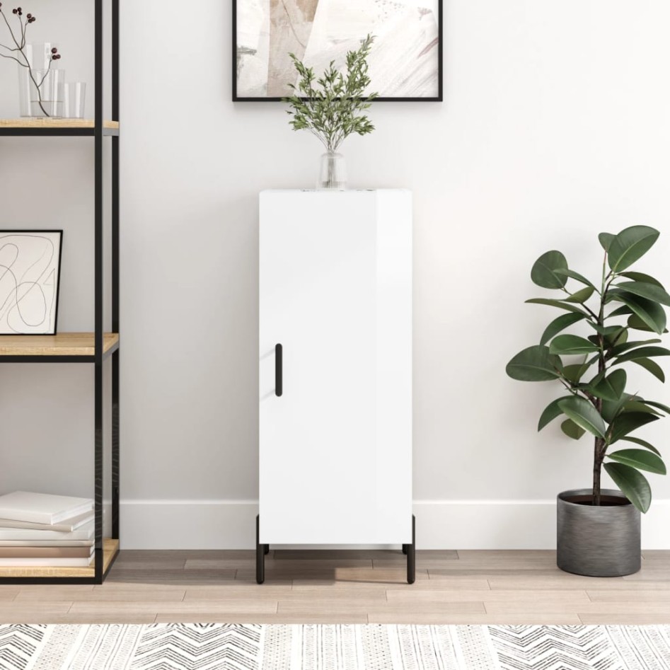 Aparador de madera contrachapada blanco brillante 34,5x34x90