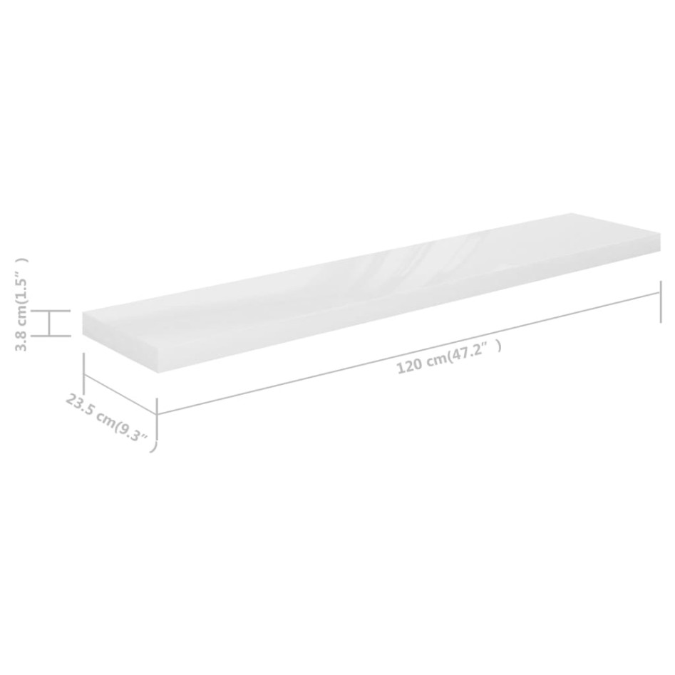 Estante flotante pared 4 uds MDF blanco brillo 120x23,5x3,8