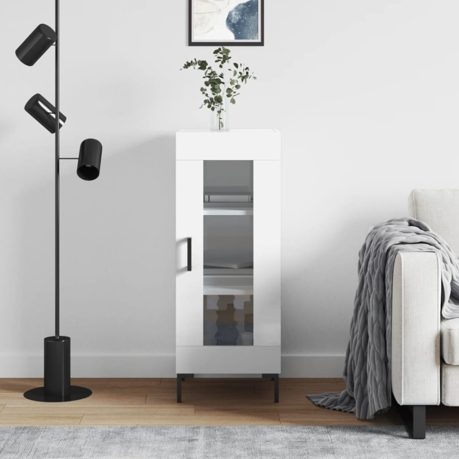 Aparador de madera contrachapada blanco brillante 34,5x34x90