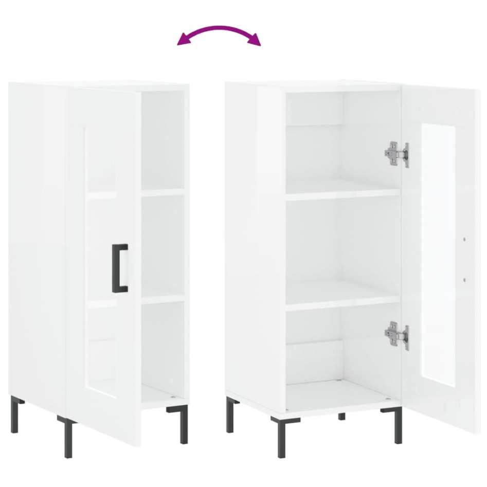 Aparador de madera contrachapada blanco brillante 34,5x34x90