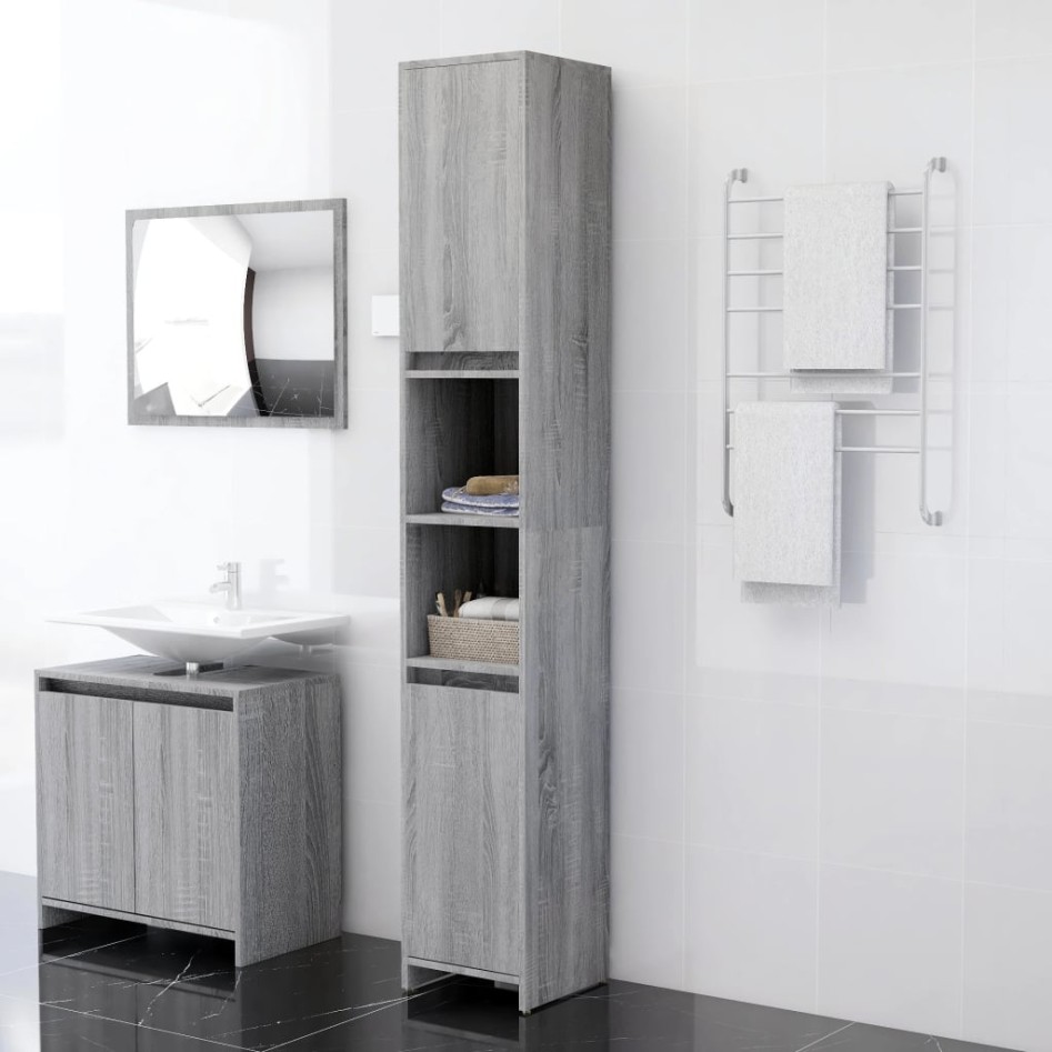Armario de baño madera contrachapada gris Sonoma 30x30x183,5