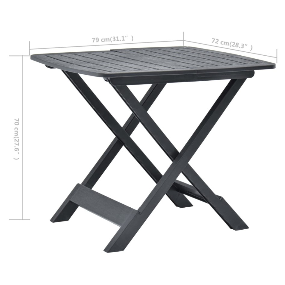 Mesa de jardín plegable de plástico gris antracita 79x72x70