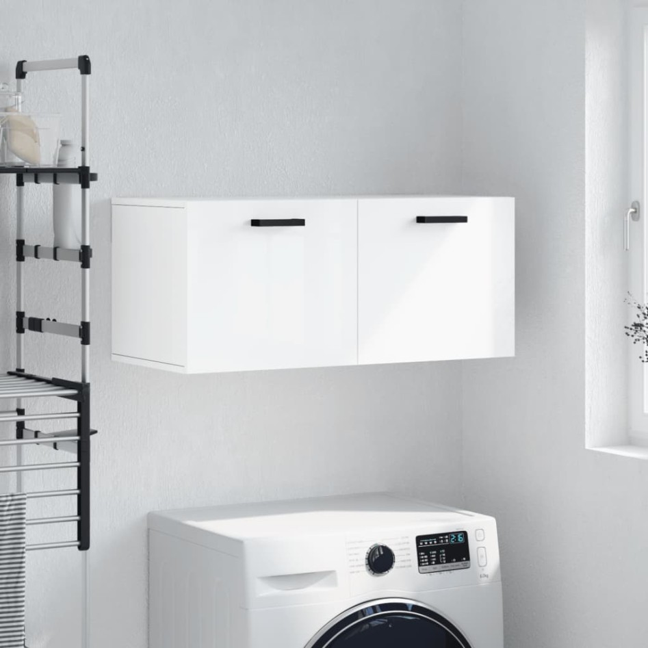 Armario de pared madera ingeniería blanco brillo 80x36,5x35