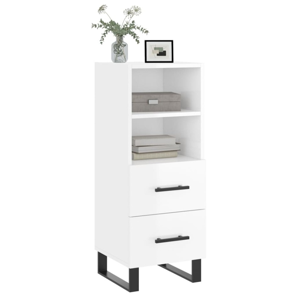 Aparador de madera contrachapada blanco brillante 34,5x34x90